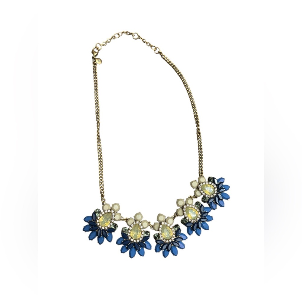 J. Crew Blue and Gold Floral Necklace